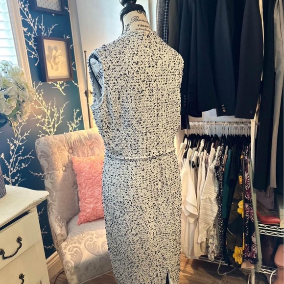 STUNNING, REBECCA TAYLOR, white with blue and grey tweed dress 👗 in size 16 - Picture 8 of 10